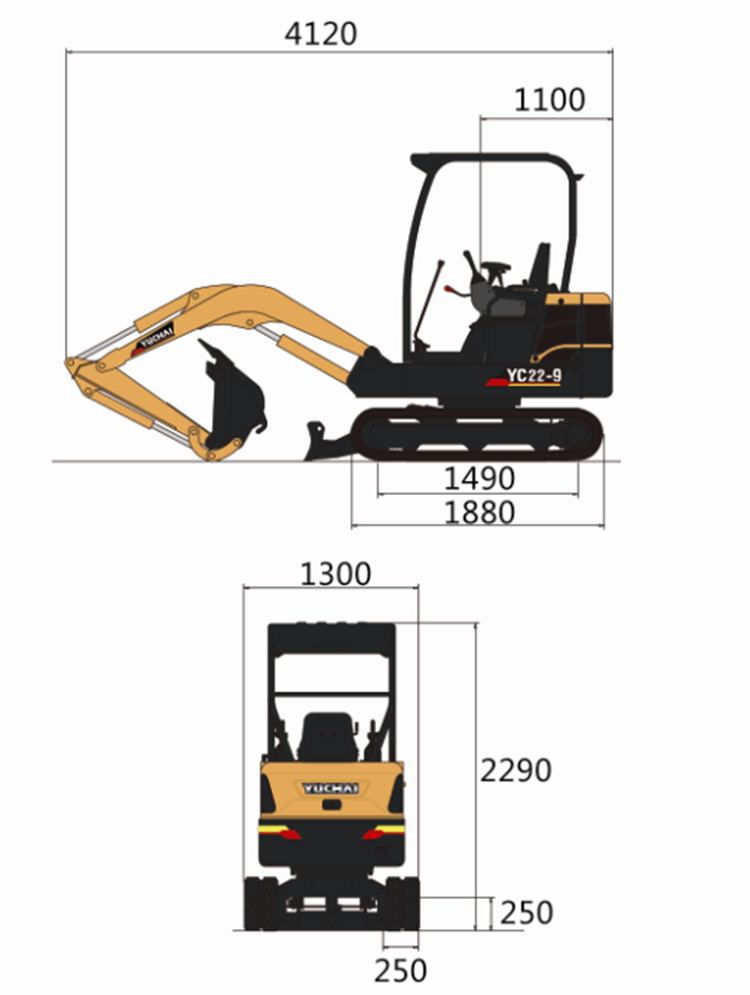 YuChai 600Kg Mini Pelle Machine YC22-9 Mini Excavator For Green Houses