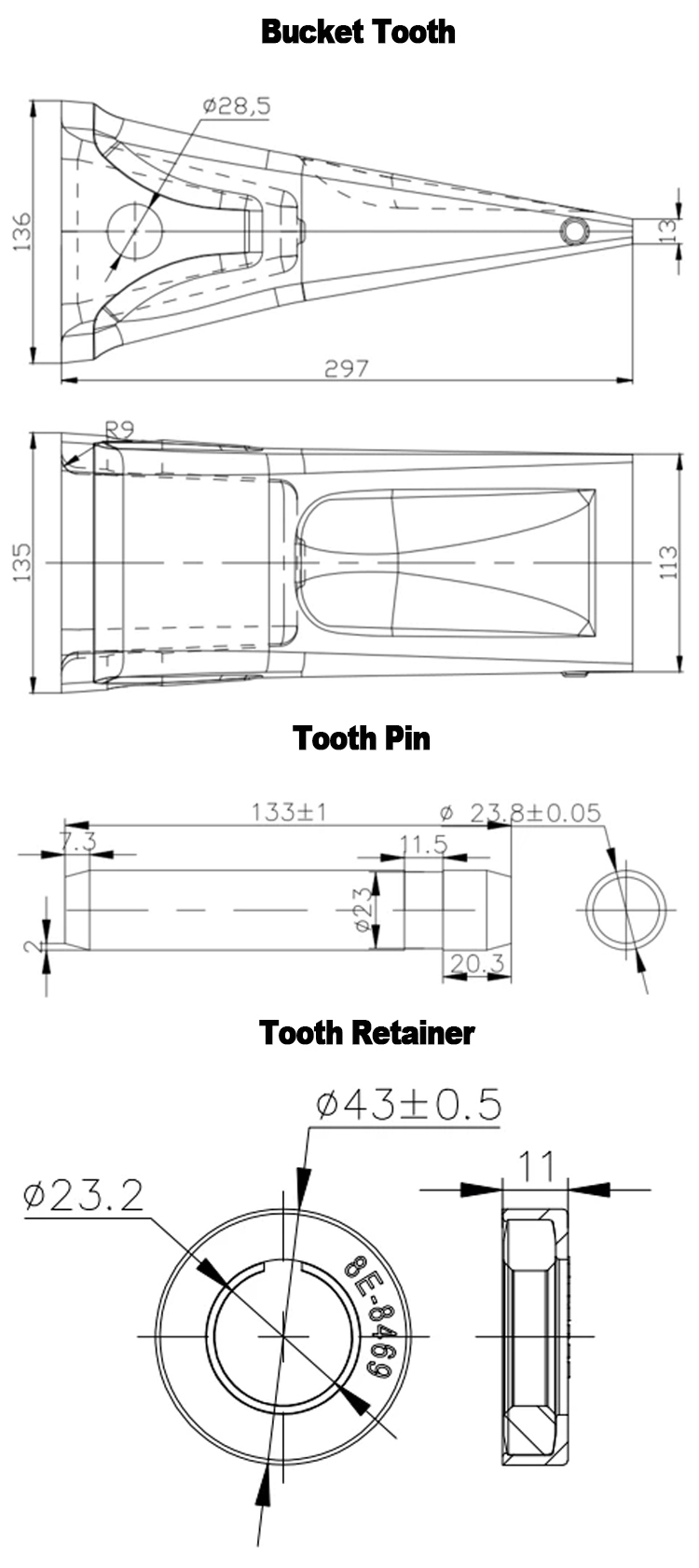 Excavator Bucket Tooth Locking Pin Lock and Washer For 9J2258 8J1433 209-70-54240